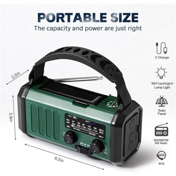 10000mAh Crank Radio, Emergency Radio, Solar Radio, NOAA/AM/FM Weather Radio - Picture 7 of 7